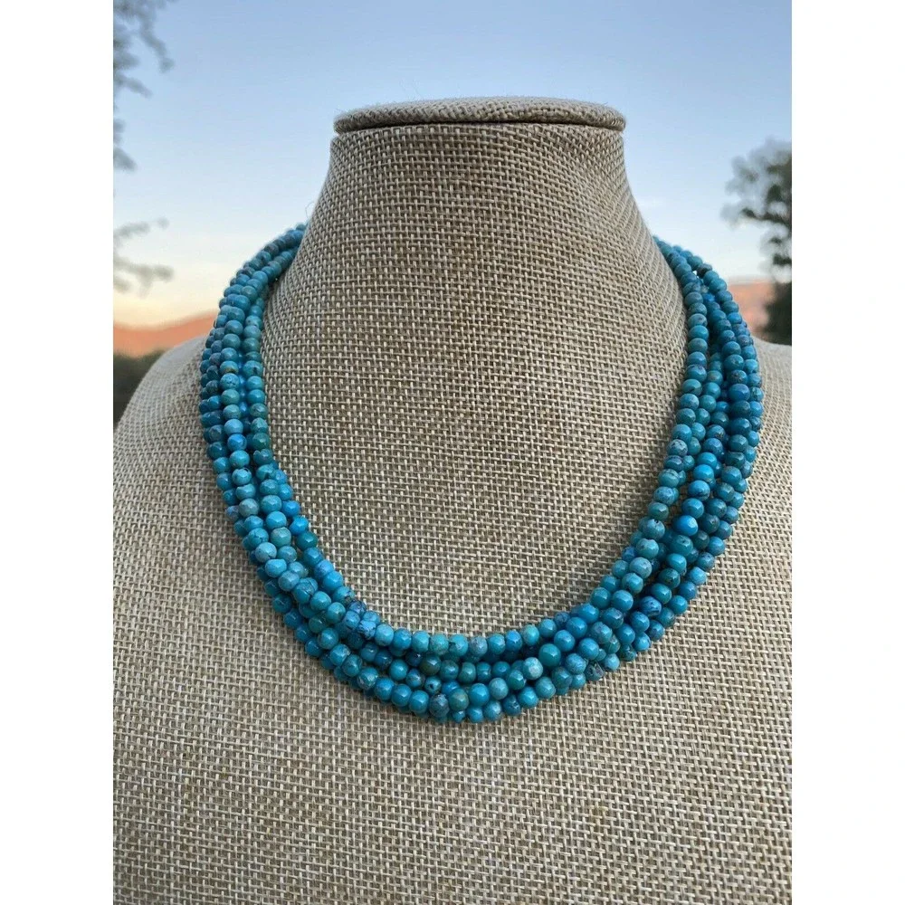 Navajo Royston Green Turquoise & Sterling Silver 16 Inch Necklace - Picture 3 of 10